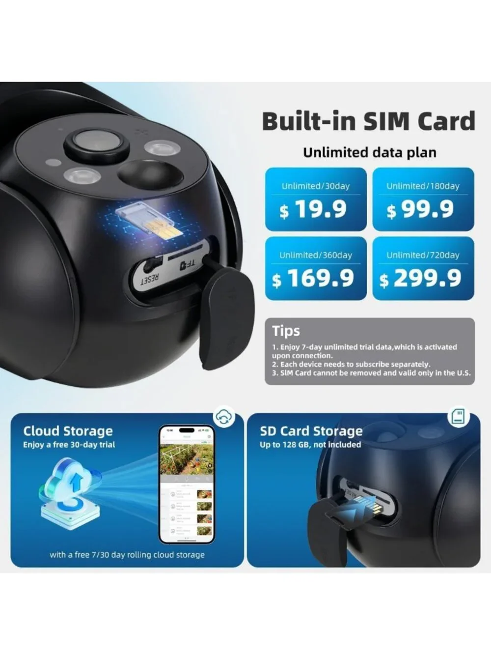 Solar Powered 4G LTE Security Camera 2 Pack with Built-in SIM Card, Wireless